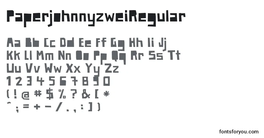 A fonte PaperjohnnyzweiRegular – alfabeto, números, caracteres especiais