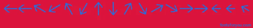 Sebastianarrrowstexttext-Schriftart – Blaue Schriften auf rotem Hintergrund