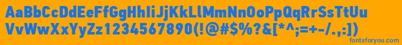 PfdintextcondproXblack-Schriftart – Blaue Schriften auf orangefarbenem Hintergrund