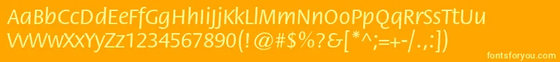 FlorastdMedium-Schriftart – Gelbe Schriften auf orangefarbenem Hintergrund