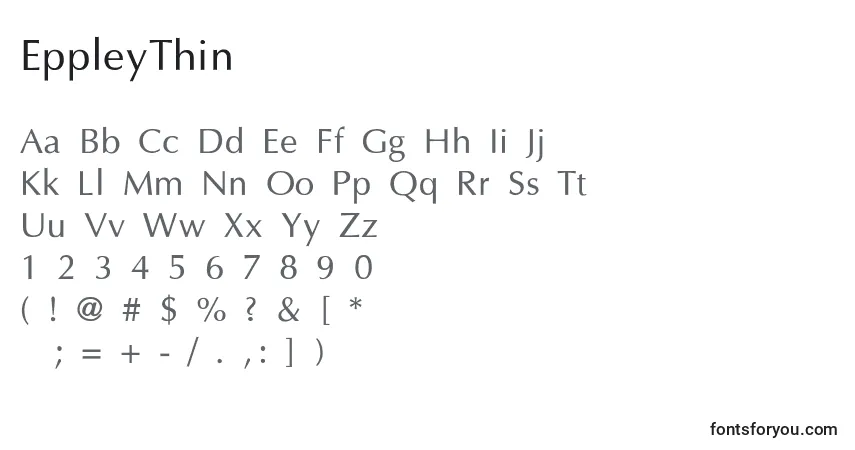 A fonte EppleyThin – alfabeto, números, caracteres especiais