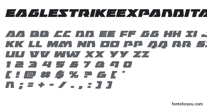Czcionka Eaglestrikeexpandital – alfabet, cyfry, specjalne znaki