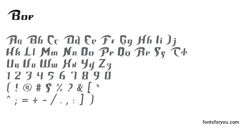 Czcionka Bop – alfabet, cyfry, specjalne znaki