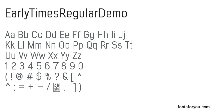 Шрифт EarlyTimesRegularDemo – алфавит, цифры, специальные символы