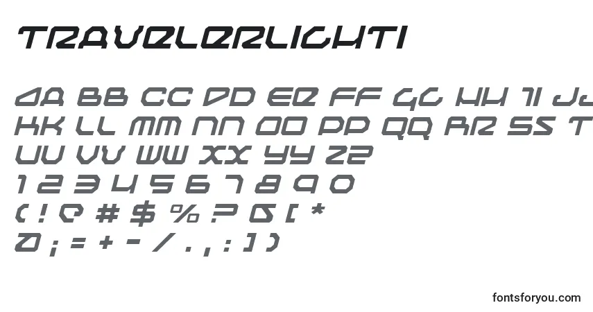 A fonte Travelerlighti – alfabeto, números, caracteres especiais