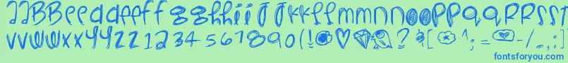 フォントYeahyeahyeahs – 青い文字は緑の背景です。