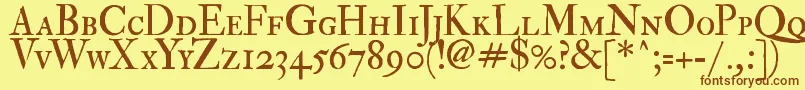 フォントImFellDoublePicaRomanSc – 茶色の文字が黄色の背景にあります。