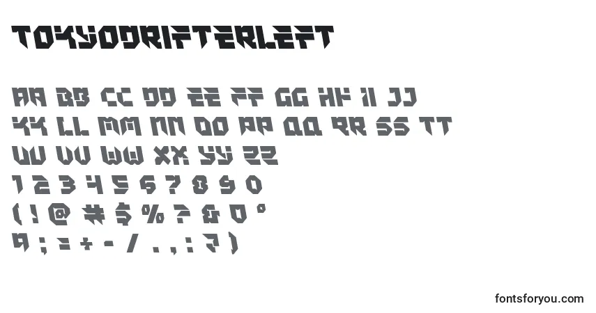 Шрифт Tokyodrifterleft – алфавит, цифры, специальные символы