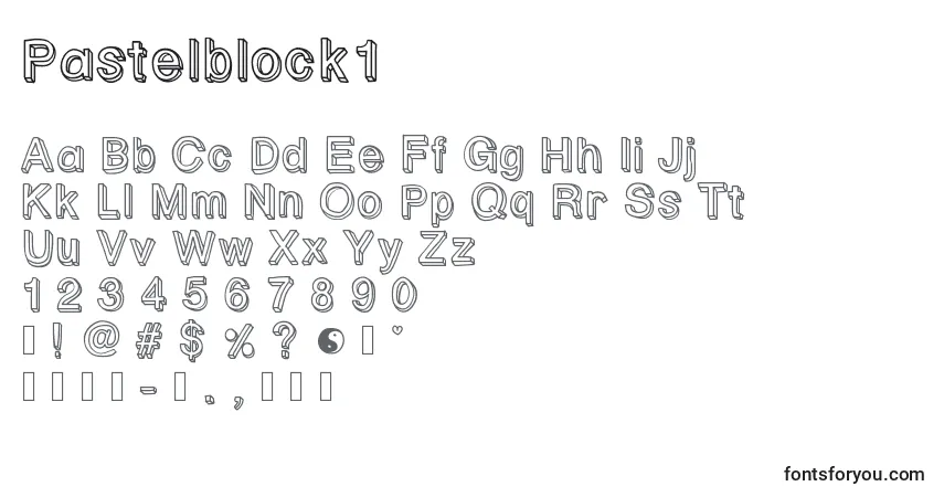 Czcionka Pastelblock1 – alfabet, cyfry, specjalne znaki