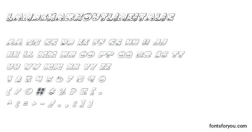 Czcionka LandSharkOutlineItalic – alfabet, cyfry, specjalne znaki