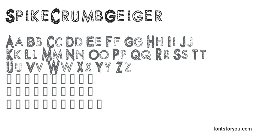 SpikeCrumbGeiger Font – alphabet, numbers, special characters
