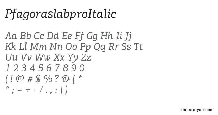 Czcionka PfagoraslabproItalic – alfabet, cyfry, specjalne znaki