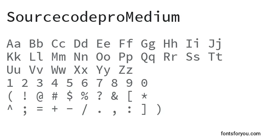 A fonte SourcecodeproMedium – alfabeto, números, caracteres especiais
