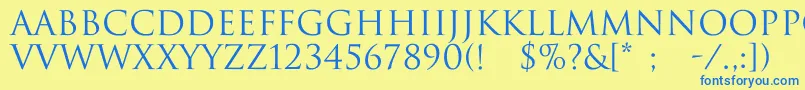 フォントDwitanNormal – 青い文字が黄色の背景にあります。