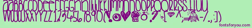Czcionka Saturdaylove – fioletowe czcionki na zielonym tle