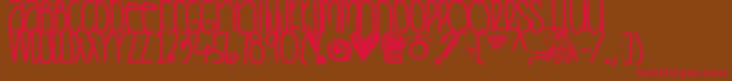 フォントSaturdaylove – 赤い文字が茶色の背景にあります。