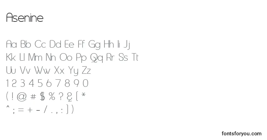 Czcionka Asenine – alfabet, cyfry, specjalne znaki