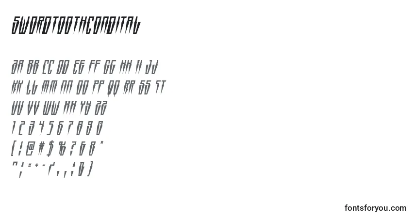 Schriftart Swordtoothcondital – Alphabet, Zahlen, spezielle Symbole