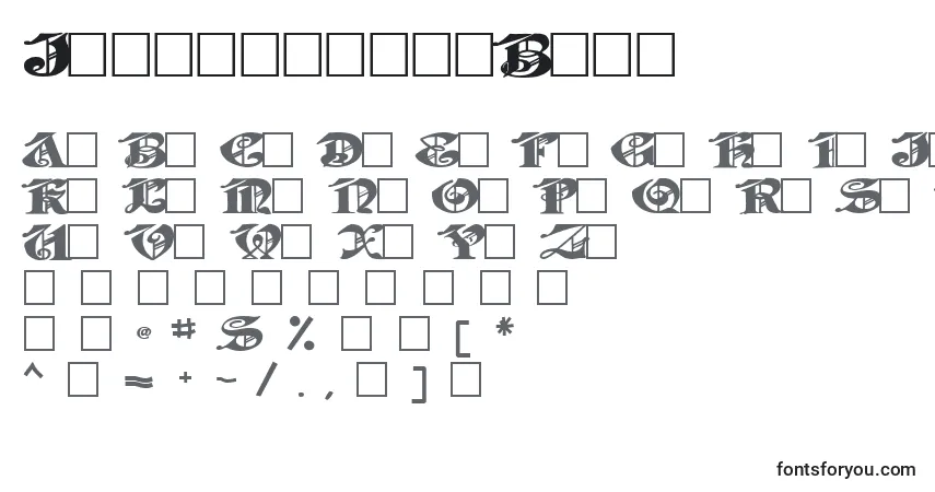 Schriftart Jabacaps105Bold – Alphabet, Zahlen, spezielle Symbole