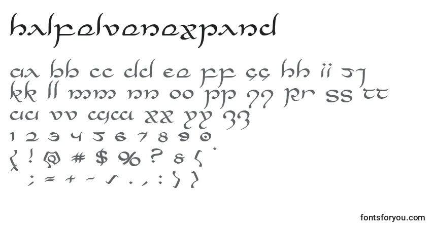 Czcionka Halfelvenexpand – alfabet, cyfry, specjalne znaki
