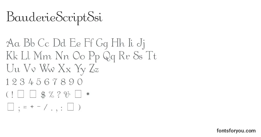 Czcionka BauderieScriptSsi – alfabet, cyfry, specjalne znaki