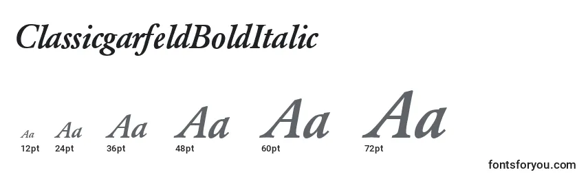 Размеры шрифта ClassicgarfeldBoldItalic