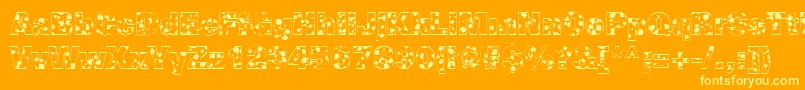 CowSpotsRegular-Schriftart – Gelbe Schriften auf orangefarbenem Hintergrund