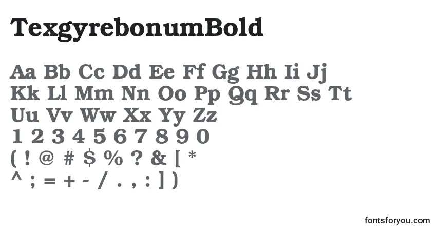 A fonte TexgyrebonumBold – alfabeto, números, caracteres especiais