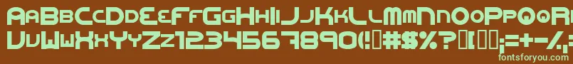 フォントOneworldonefutureExtrabold – 緑色の文字が茶色の背景にあります。