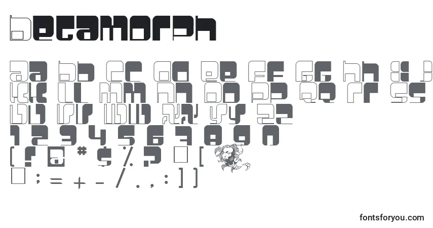 Czcionka Betamorph – alfabet, cyfry, specjalne znaki