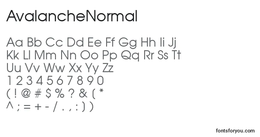 AvalancheNormal Font – alphabet, numbers, special characters