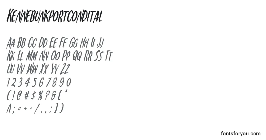 Schriftart Kennebunkportcondital – Alphabet, Zahlen, spezielle Symbole
