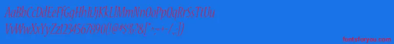 NuevastdLightconditalic-Schriftart – Rote Schriften auf blauem Hintergrund