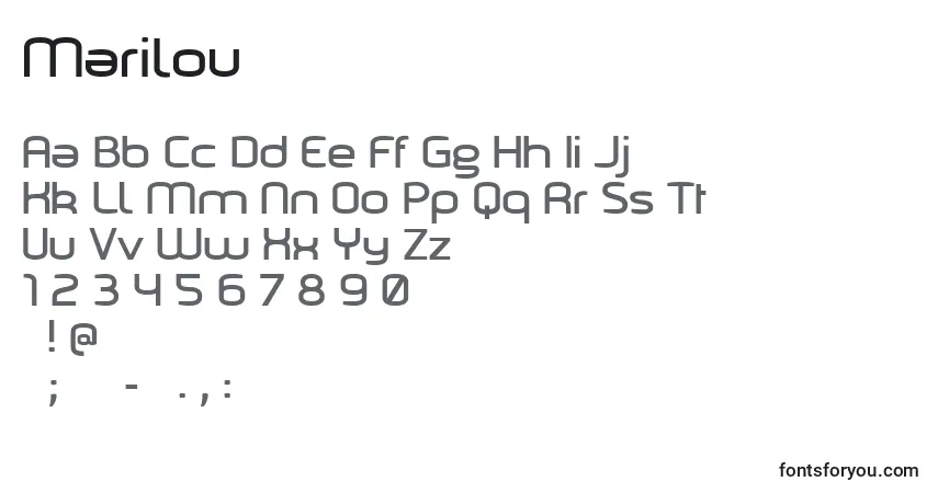 Шрифт Marilou – алфавит, цифры, специальные символы