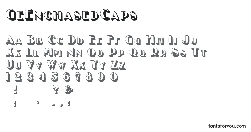 A fonte GeEnchasedCaps – alfabeto, números, caracteres especiais