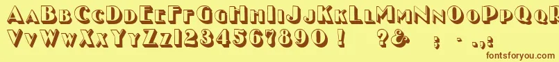 フォントGeEnchasedCaps – 茶色の文字が黄色の背景にあります。