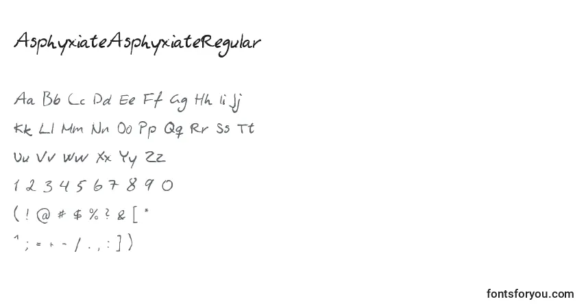 Czcionka AsphyxiateAsphyxiateRegular – alfabet, cyfry, specjalne znaki