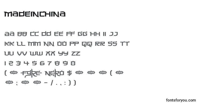 Czcionka Madeinchina – alfabet, cyfry, specjalne znaki