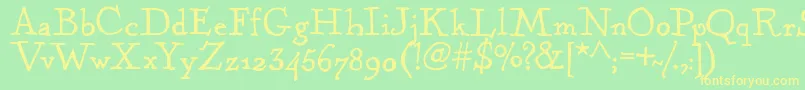 フォントKentuckyFireplaceRegular – 黄色の文字が緑の背景にあります