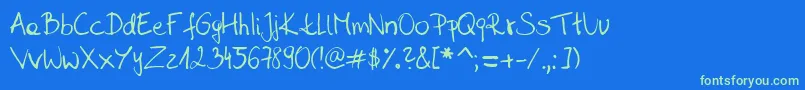 SaharaSHandwritingDBySaharaknoblauch Font – Green Fonts on Blue Background