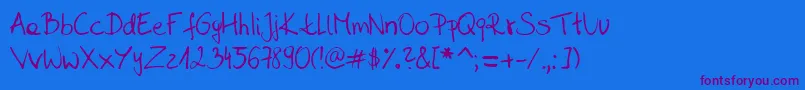 SaharaSHandwritingDBySaharaknoblauch Font – Purple Fonts on Blue Background