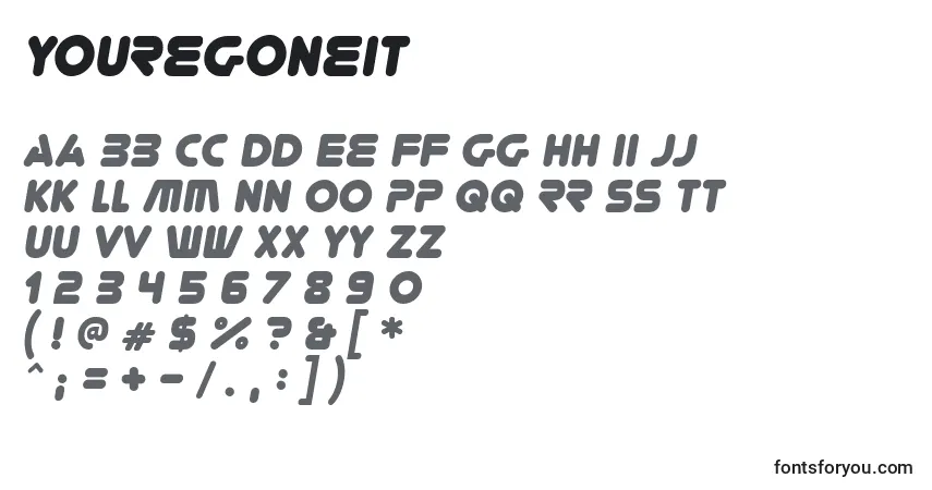 A fonte YoureGoneIt – alfabeto, números, caracteres especiais