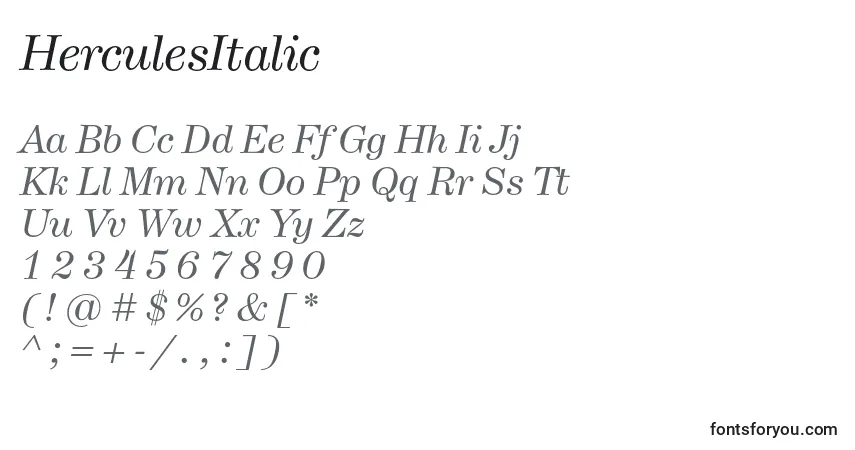 HerculesItalicフォント–アルファベット、数字、特殊文字