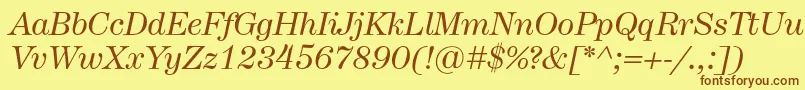 フォントHerculesItalic – 茶色の文字が黄色の背景にあります。