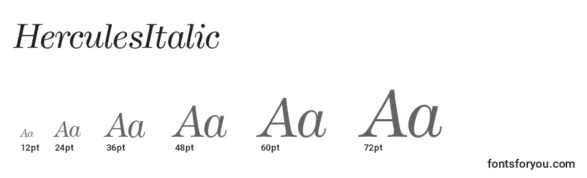 Размеры шрифта HerculesItalic
