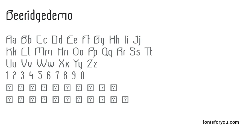 Czcionka Beeridgedemo – alfabet, cyfry, specjalne znaki