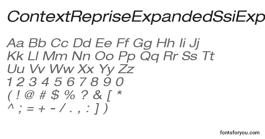 A fonte ContextRepriseExpandedSsiExpandedItalic – alfabeto, números, caracteres especiais