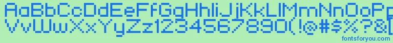 KlmnFlashPix-fontti – siniset fontit vihreällä taustalla