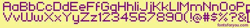 KlmnFlashPix-Schriftart – Violette Schriften auf gelbem Hintergrund