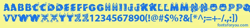 フォントCrittera – 青い文字が黄色の背景にあります。